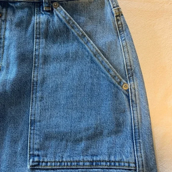 Top Shop denim skirt VINTAGE Y2K Button fly 4 pockets mini size 8 - Picture 4 of 8